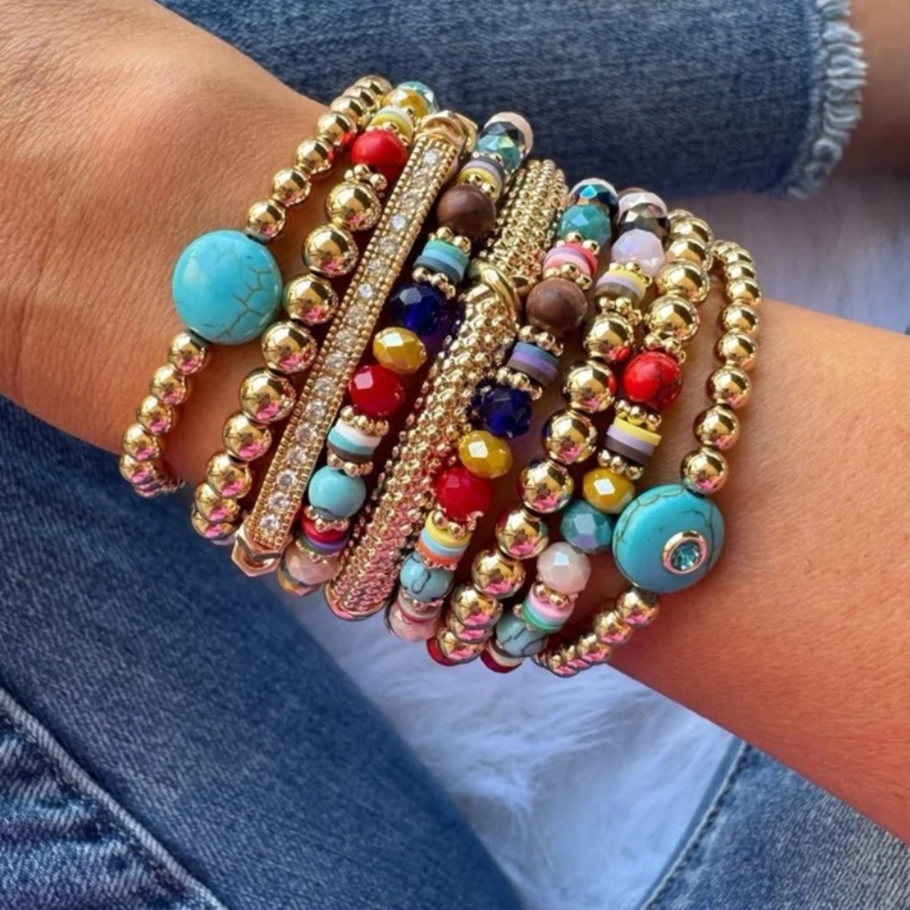 Park Lane SUMMIT Turquoise Bracelet Golden Spheres Aqua Crystal Stretch - Picture 4 of 7